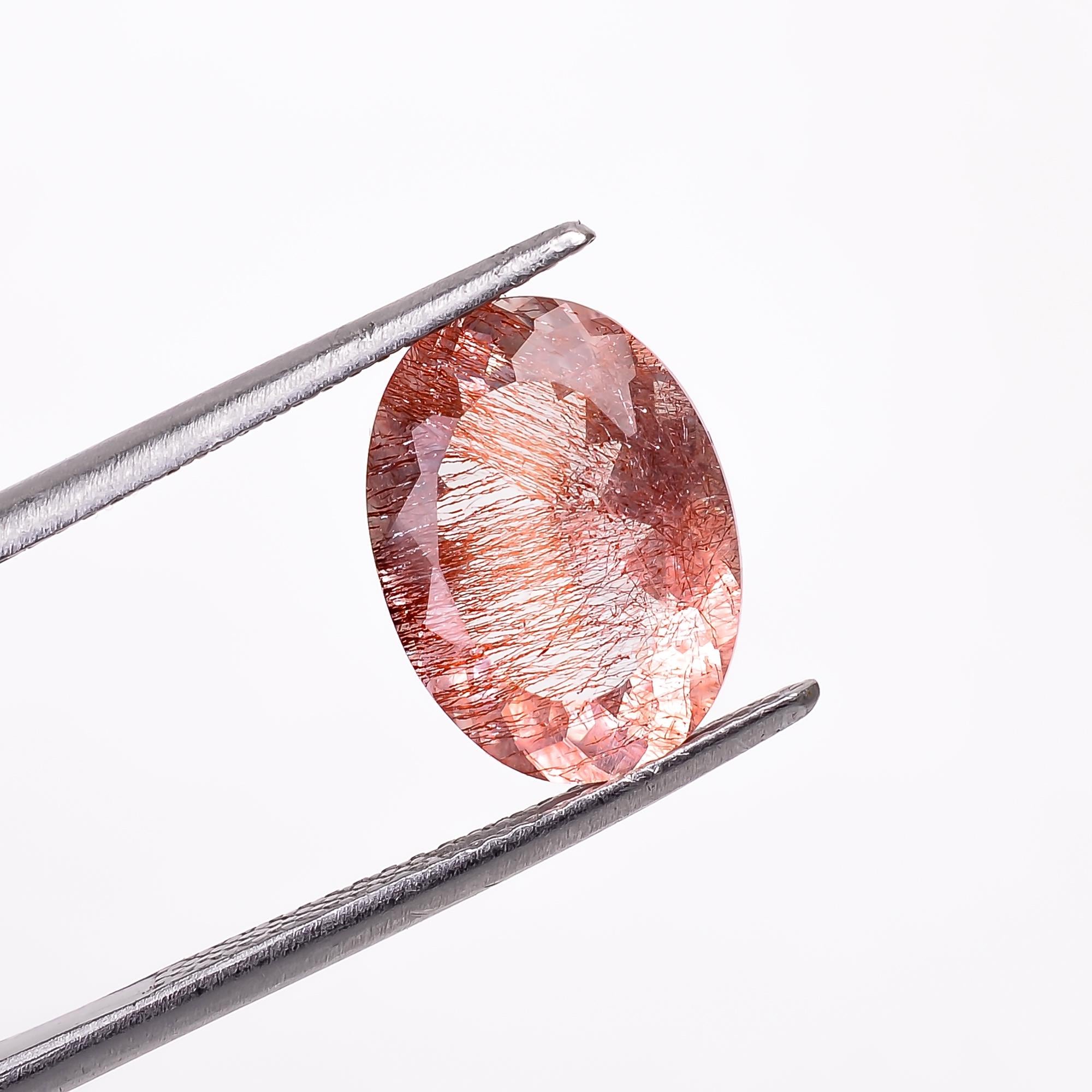 elestial quartz with lepidocrocite natural oval shape cut stone loose gemstone